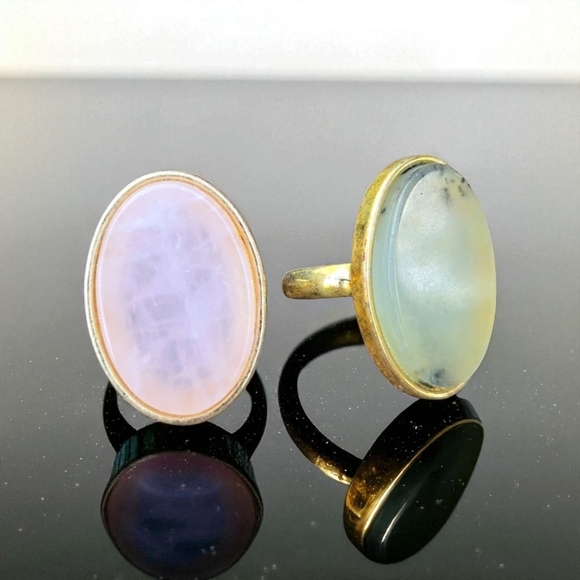 Vintage Gold-toned rose quartz light gree jade stone rings size 7 and si… - Picture 1 of 17